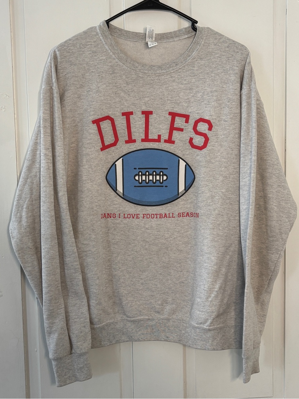 Jerzees Gray 'DILFS' Football Graphic Cotton Blend Crewneck Sweatshirt Funny